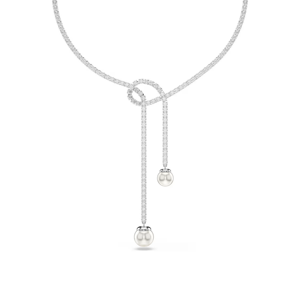 Collier femme en argent avec pendentif perle et pierres brillantes en zirconium.