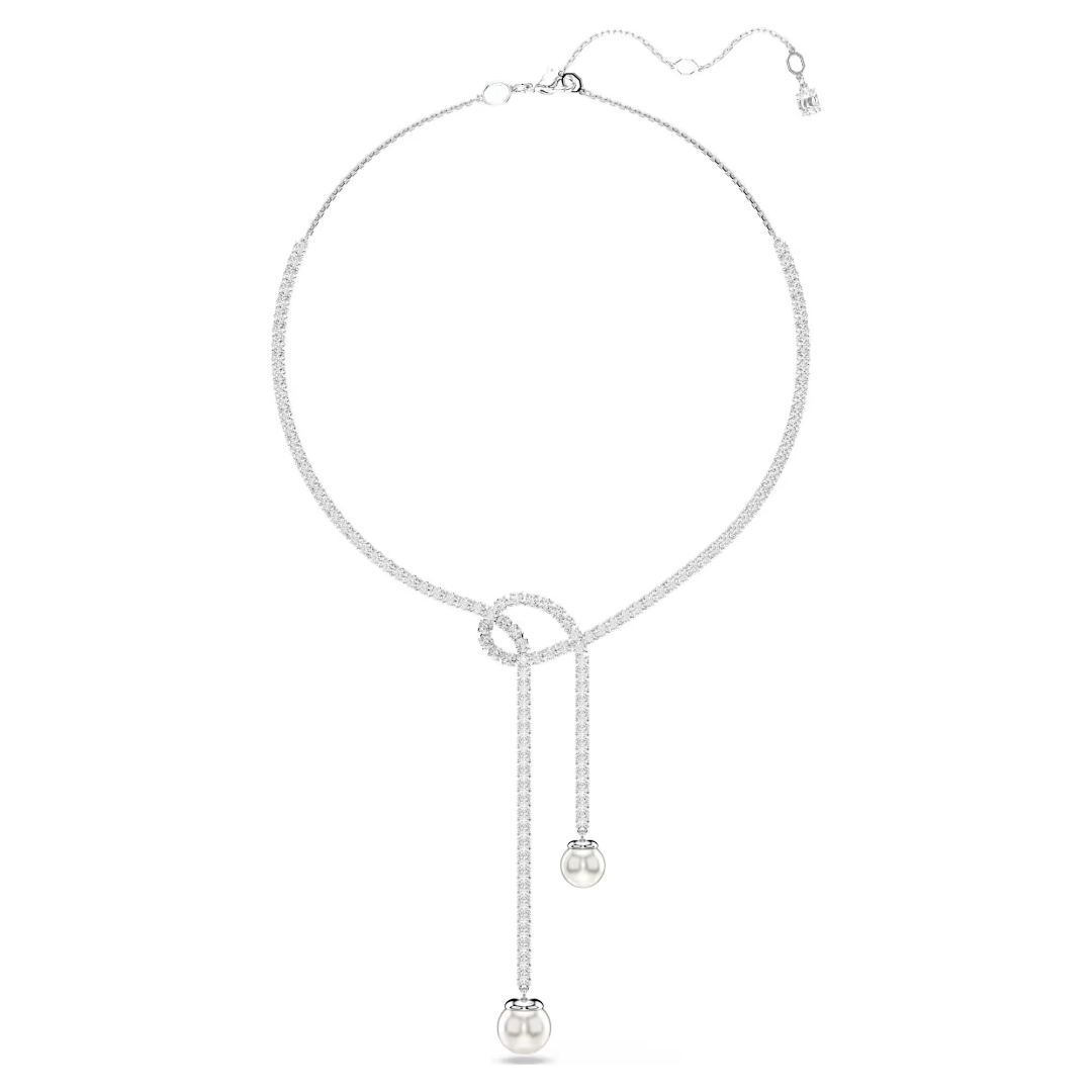 Collier femme en argent avec pendentif perle et pierres brillantes en zirconium.