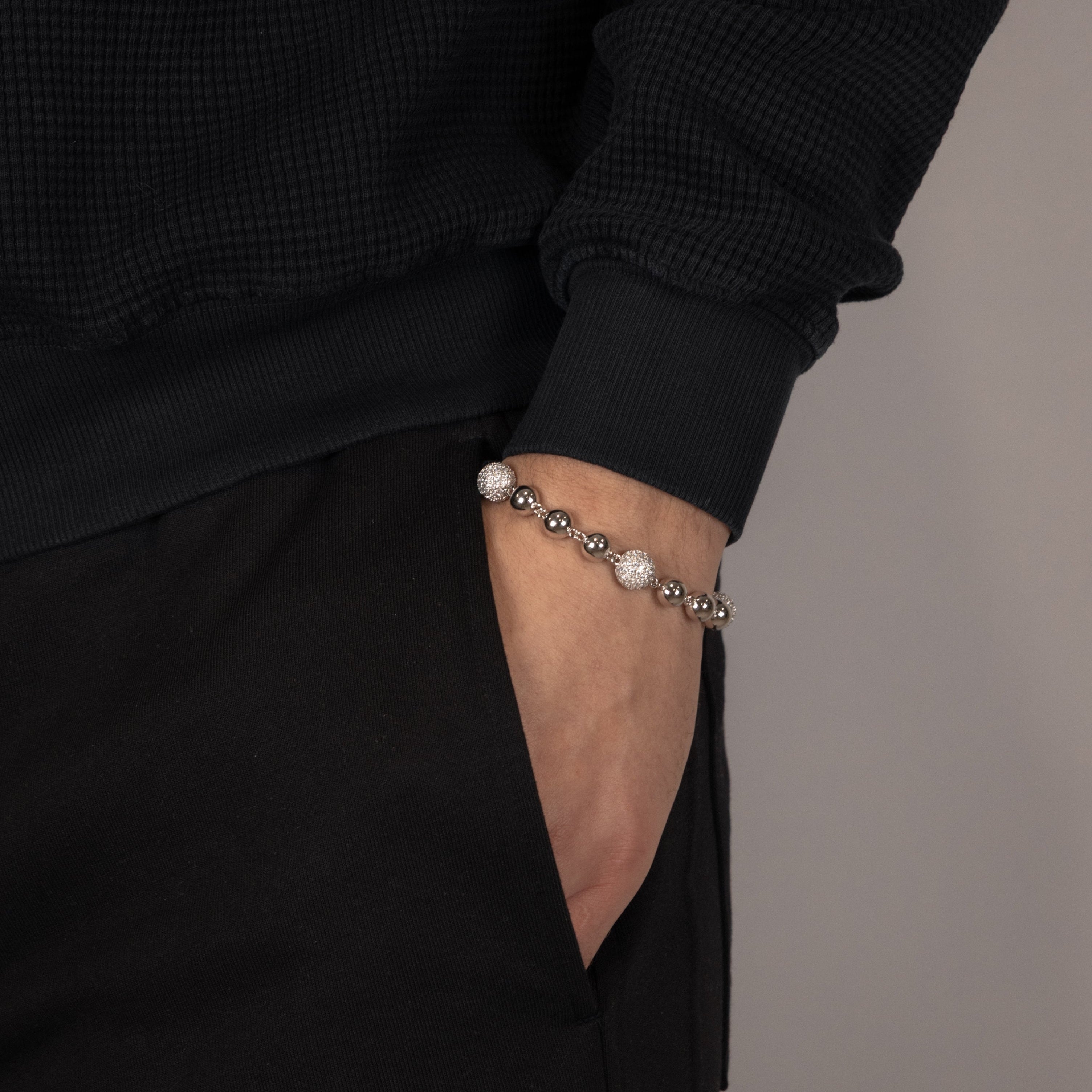 Bracelet Billes Or Blanc & Zirconia - White