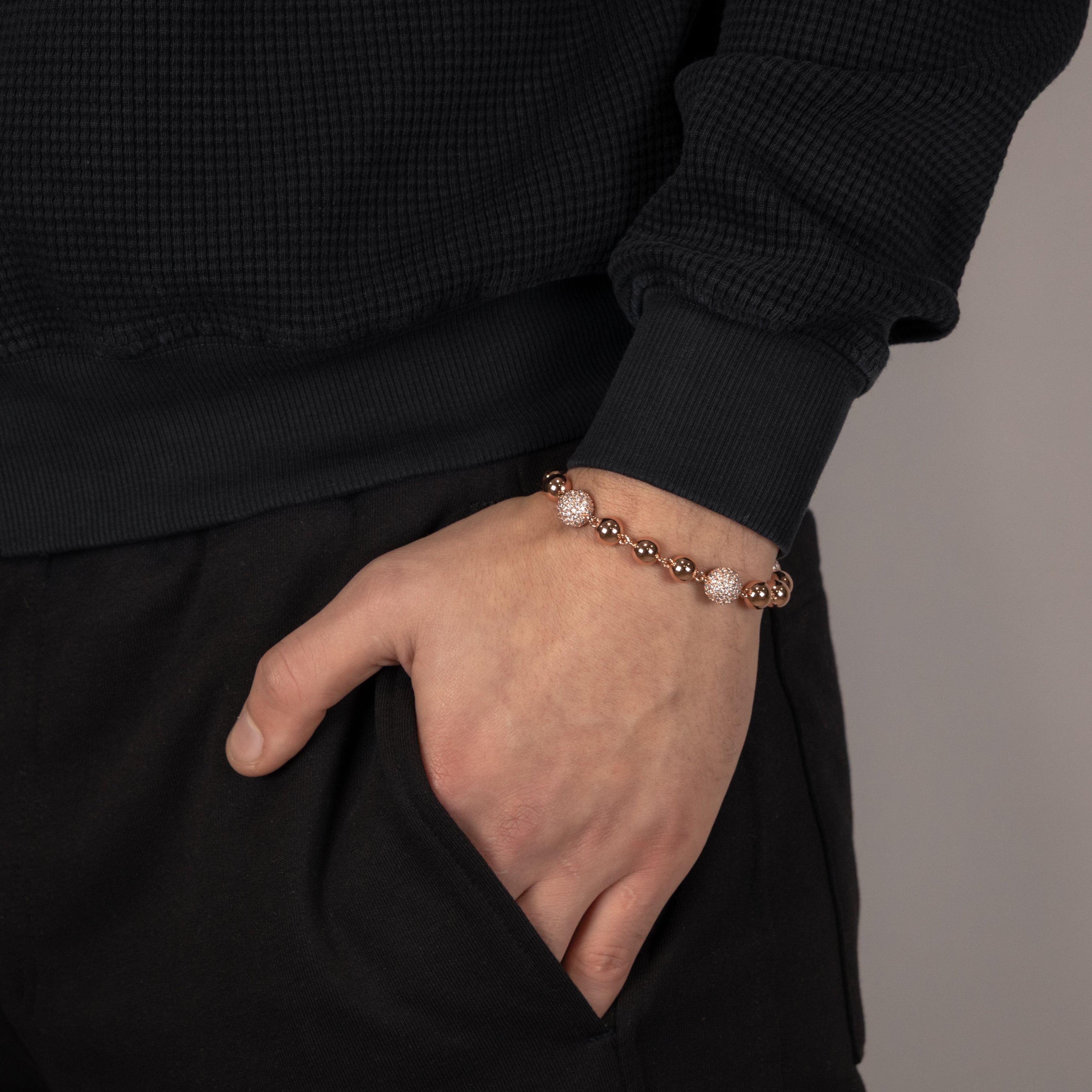 Bracelet Billes Or Blanc & Zirconia - Rose