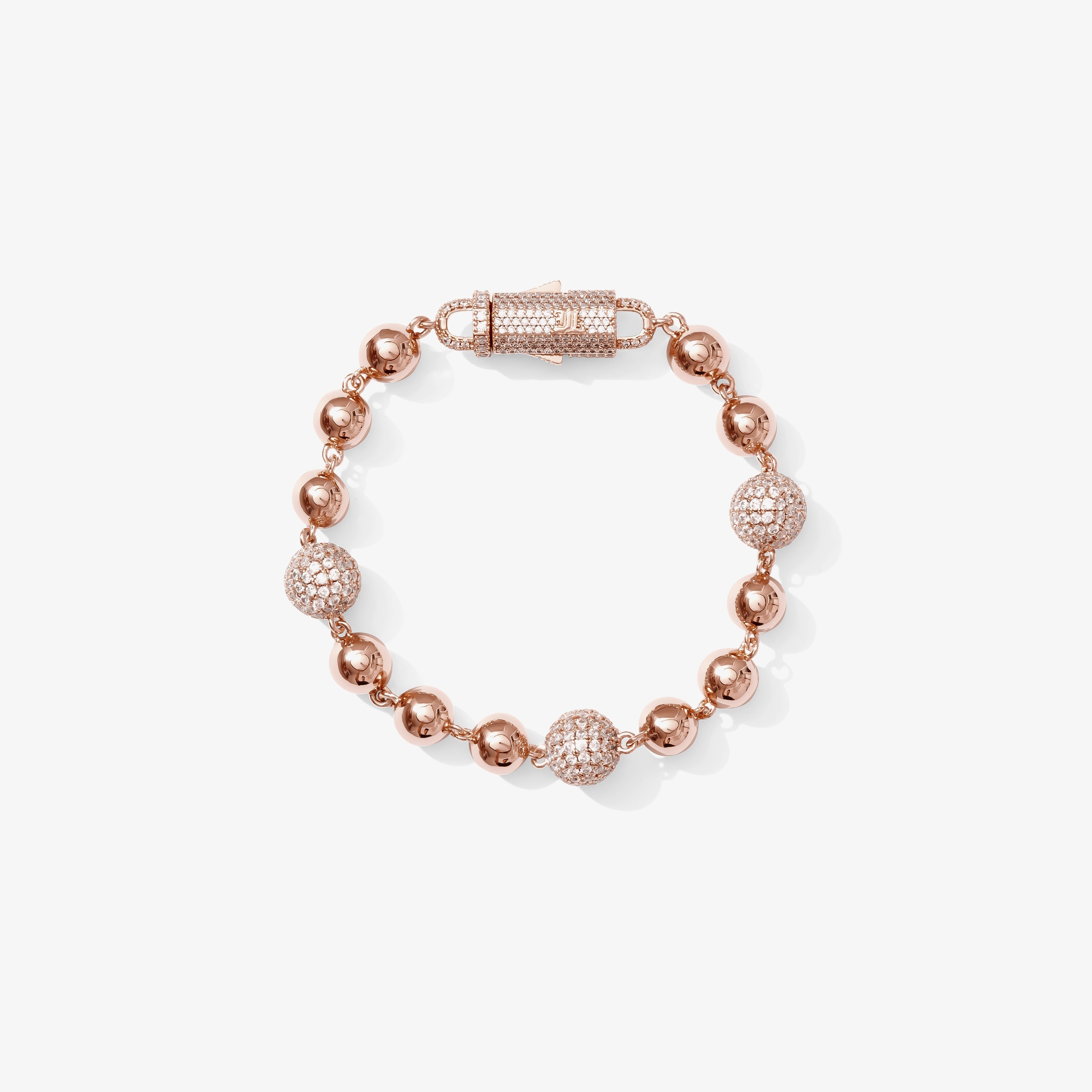 Bracelet Billes Or Blanc & Zirconia - Rose